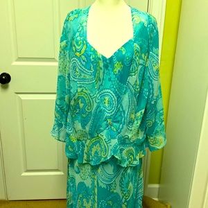 Two piece teal patterned dress